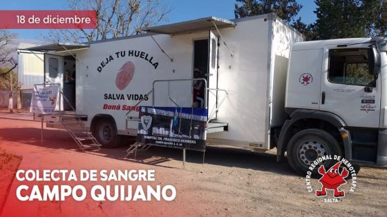 Mañana se hará una colecta de sangre en Campo Quijano