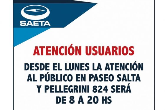 SAETA extiende su horario de atención al público