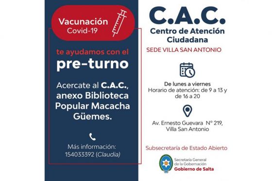 Los Centros de Atención ciudadana brindarán preturnos para vacunación Covid-19