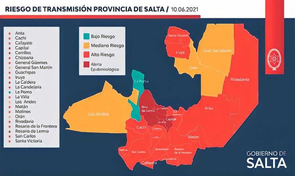 En Salta son 15 los departamentos con alto riesgo sanitario y 4 en alerta epidemiológica.