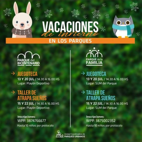 Vacaciones de invierno: cronograma de actividades en los Parques Urbanos