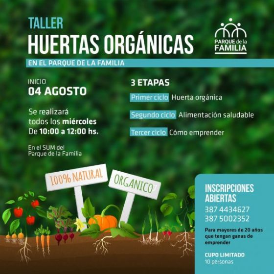 Comienza mañana el taller de huertas orgánicas y emprendedurismo en el Parque de la Familia