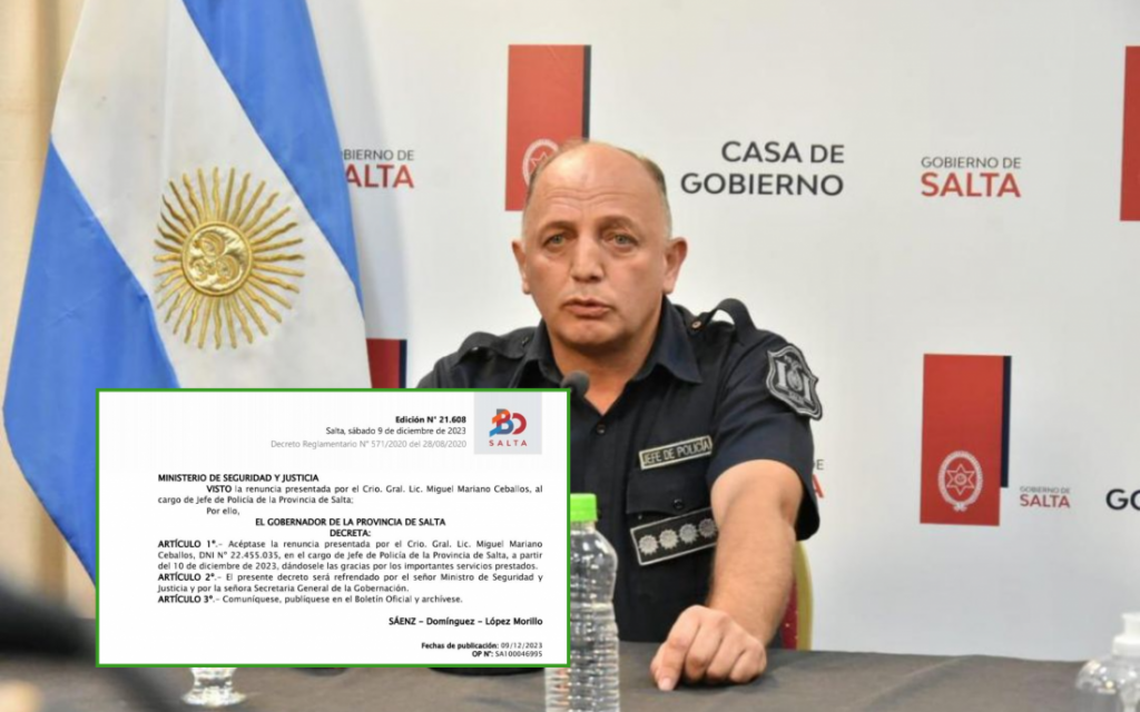 Renunció el Jefe de la Policía de Salta  11/12/2023. A