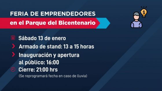 El 13 de enero se realizará la Feria de Emprendedores en el Parque Bicentenario