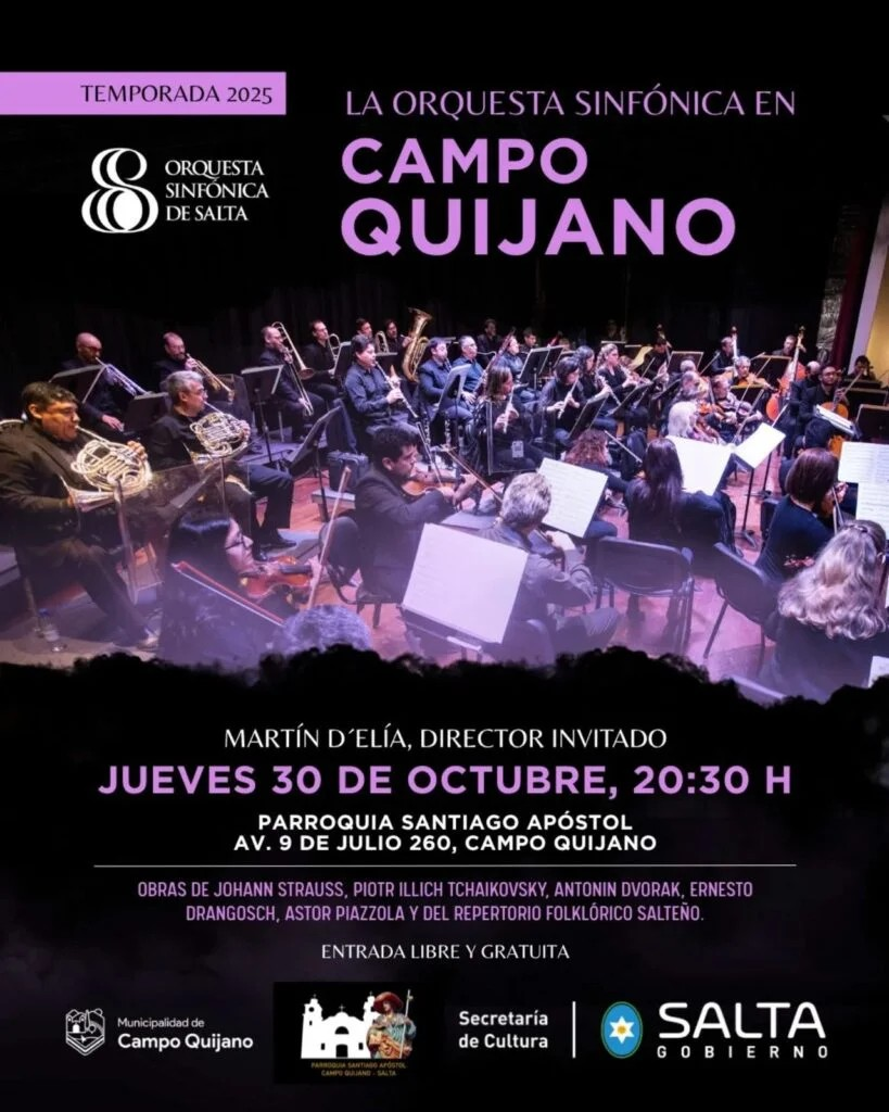 La Orquesta Sinfónica de Salta se presentará en Campo Quijano